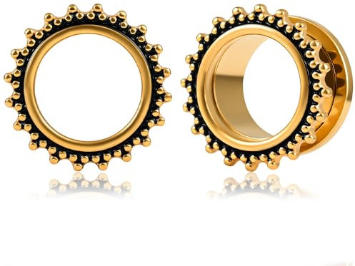 DOEARKO Ecarteur Oreilles 1 Paire Spiral Tunnels d'oreille en Acier Inoxydable Ear Plug Tunnels Piercing Expanseur Piercing Bijoux pour Femmes Hommes 6mm à 16mm (Or, 6MM)