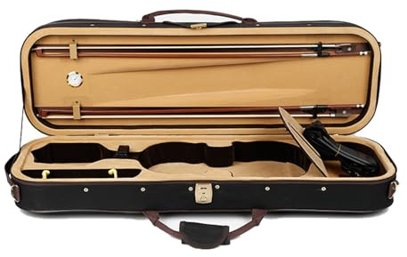 Geigenkasten 4/4-1/32 Geigenkasten Oxford-Stofffutter Gelbe Beflockung Rechteckiger Geigenkasten Mit Hygrometer(1/2)