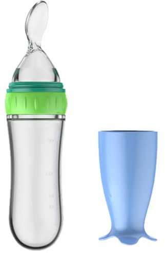 Cuchara Dispensadora Alimentos,Botellas de Alimentación para Bebés,Cuchara Dispensadora de Comida de Silicona,Alimentador de Alimentos para Niños con Cuchara de Biberón,Bebe Biberón con Cuchara
