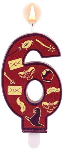 Magic Wizard Theme Birthday Candles, Number Candle Wizard Hat Magic Wand Owl Film Theme Birthday Candle Cake Topper for Kids Boys Girls Wedding Anniversary Party Decorations (Number 6)