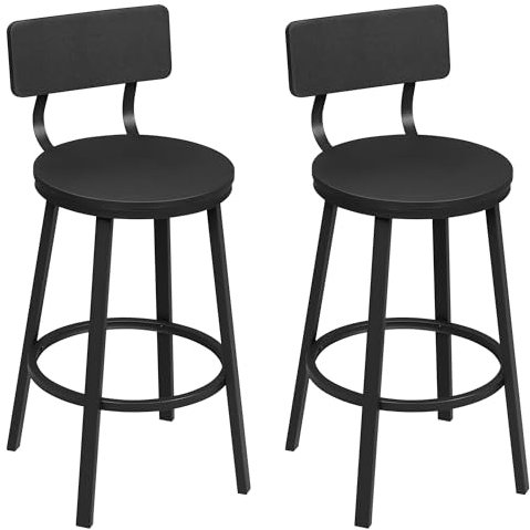 WOLTU Barhocker 2er Set, Küchenhocker Kücheninsel, Barstuhl rund, Tresenhocker mit Rückenlehne Fußstütze Metallgestell, Schwarz, BH431sz-2