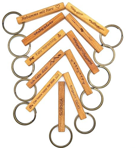 Holz Schlüsselanhänger Personalisiert mit Gravur, Mit Deinem Namen und Individueller Gravur, Perfekt als Geschenk, zum Geburtstag
