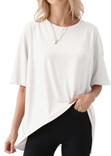 ALGALAROUND T-Shirts for Women Oversize Crew Neck Short Sleeve Oversized T-Shirts Loose Fit Summer Basic Casual Womens Tops for Ladies Going Out Creamy White XL