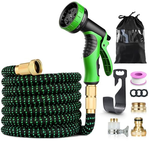 Rantizon Manguera Jardin Extensible 15M, Boquilla en 10 Modos, Manguera Extensible con 4 Capas de Látex a Prueba de Fugas, 3/4 - 1/2 Conector de Latón, Mangeras Jardineria Flexible 15 Metros