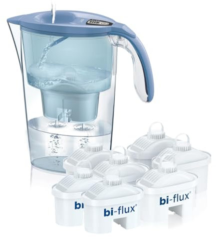 LAICA Stream Line Caraffa Filtrante - 2,3L - Blu - Timer Digitale - 7 Filtri bi-flux Inclusi, Preserva i Sali Minerali Utili all'Organismo e Riduce Cloro e Metalli Pesanti - Made in Italy