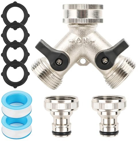 Wvu & Wvo 2 Wege Verteiler Wasser 3/4 Zoll, Wasserhahn verteiler, wasseranschluss verteiler, Y-verteiler zulaufschlauch, für Waschmaschine, Geschirrspüler,Gartenschlauch (Silber)