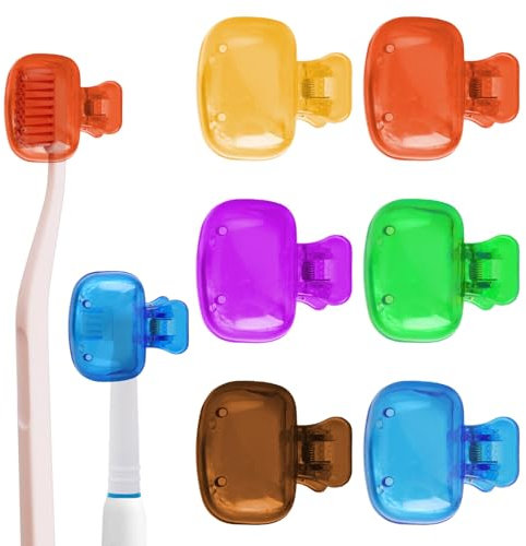 JCSJK 6 Stück Zahnbürstenkappen Zahnbürsten Schutzkappe Zahnbürste Kunststoff Clip Zahnbürstenhülle für Manuelle und Elektrische Zahnbürsten, Blau, Grün, Rot, Orange, Braun, Violett, Farbmix
