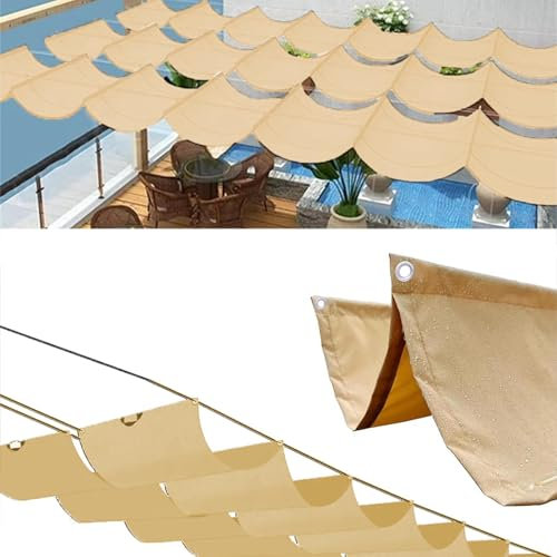 Voile Ombrage Rétractable Vague Voile D'ombrage Rectangulaire, Toile Ombrage Imperméable, Bâche Ombrage Protection UV Solaire, pour Jardins Balcons Terrasse Pergola Sable (Beige,1x4m(BxL))