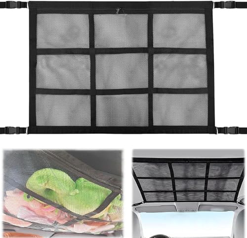 Gepäcknetz Auto für Aufbewahrung, Universal Autodach Gepäcknetz Decke, Auto Netz Dachhimmel mit 2 Haken, Doppellagige Autodach Aufbewahrung für Decken, für Vier Dach Armlehnen, SUV, Jeep(80 x 52cm)