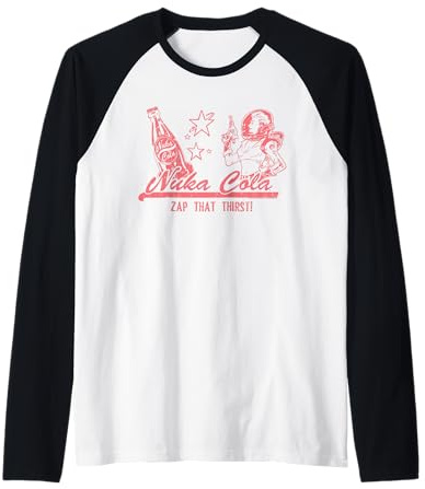 Fallout Video Game Zap That Thirst Nuka Cola Vintage Ad Raglan Baseball Tee