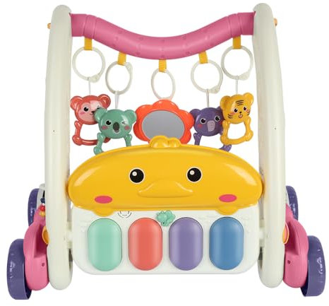 Trotteur Pour Bébé,Tapis d'éveil BébéCentre d'activités d'apprentissage précoce Pour Bébé, Jouets éducatifs Multifonctions,garçons filles,Trotteur assis-Debout,72 * 43,5 * 42,5 cm-Rose