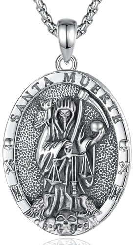 EUDORA Harmony Ball Totenkopf Memento Mori Kette für Damen Herren Sterling Silber S925, Heiliger Tod Anhänger Schädel Rosen Halskette Vintage Amulett Schmuck, Geschenk für Herren Frauen, 22+2inch