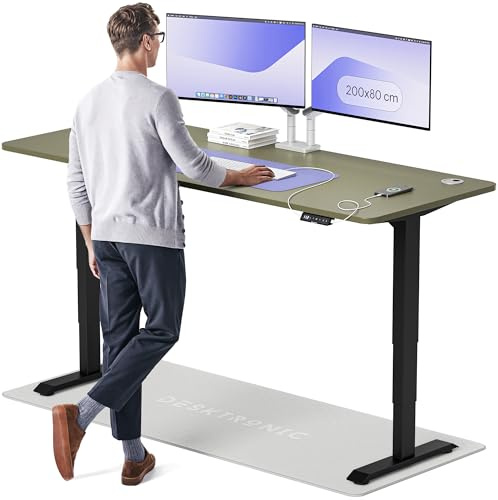 Desktronic HomePro Standing Desk – 200 x 80 cm Height Adjustable Desk with Electric Dual Motor, Touchscreen Controller & Integrated USB/USB-C, 3 Memory Presets