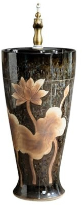 Intérieur Lavabo sur pied sculpté avec robinet et bonde for salle de bain, lavabo en céramique Facile à installer