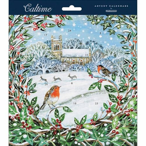 Snowy Church Scene Midi Square Traditional Advent Calendar, Gift