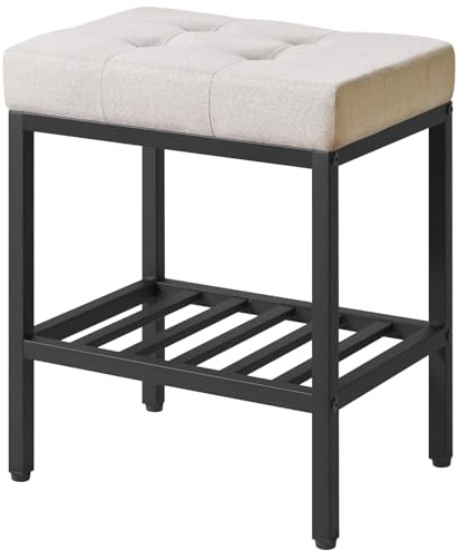 IBUYKE Make-up Hocker, Bettwäsche Sitz Eitelkeit Stuhl, Bettwäsche WBD017Y | Verstellbare Füße Aufbewahrungsraum Fußlehne Multi-Use Kleiner Beistelltisch Osmanisches Schlafzimmer