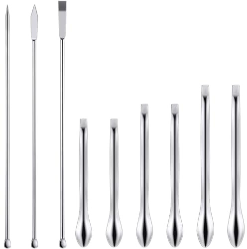 9 Stück Spatel Labor, Laborlöffel Edelstahl Mikro Löffelspatel Lab Scoop Lab Micro Reagent Scoop Probenahme Spatel Lab Spatulas für Gel Kappen Füller