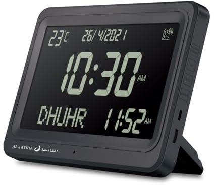 Azan Uhr, Automatisch Weltweit Digital 8 Azan Gebet Sounds Muslimische Gebet Uhr für Home Decor (All Black)