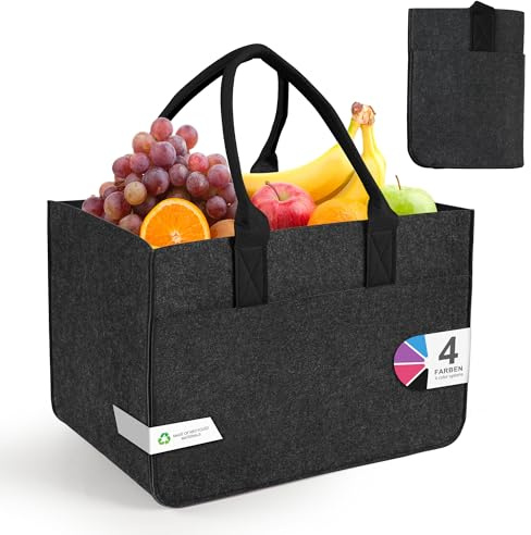 Aonext Einkaufstasche Groß aus Filz 30L – Filztasche groß faltbar mit Außentasche, moderne Shopping Bag als Filztaschen Shopper für Einkaufen, Markt & Alltag