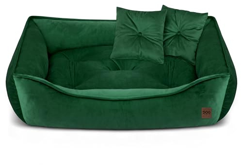 Domarex Premium Hundebett Katzenbett Marco aus Velvet – Luxuriöse Kuschelsofa, Weiches Haustierbett für Hund & Katze, Elegant, Bequem, Langlebig, Made in Poland, Grün 50x70 cm