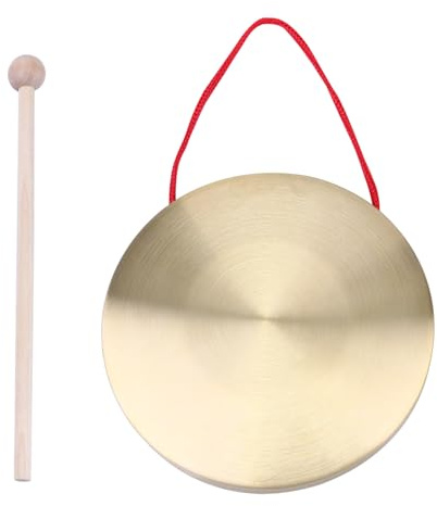 PAMINGONO Kupfer Handgong 15cm mit Holzstab Handzimbel Schlaginstrument für Tragbarer Chinesischer Gong mit Aufhängeschlaufe Lautes Percussion Musikinstrument für Party und Musikunterricht