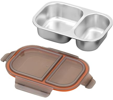 Lunch Container Box - Meal Carrier for School | Stainless Steel with 2 Compartments, 800ml Food Storage, Sandwich Vegetable Fruit Meat Holder, Camping Music Festival Picnic Accessory for Travel
