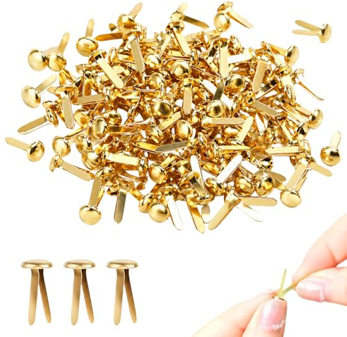 100pcs Metal Paper Fasteners, 8x17mm Gold Paper Clips Round Head Mini Brass Brads DIY Split Pins for Crafts Scrapbooks Cards Photo Walls