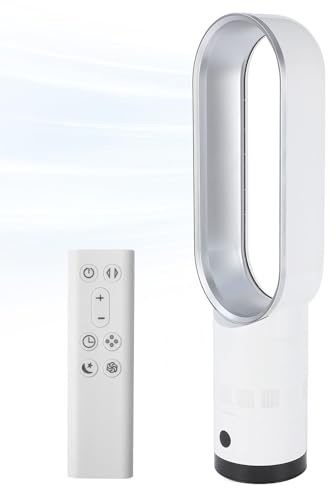 Bladeless Tower Fan for Bedroom,Bladeless Fan with Air Purifier,Cooling Fan with Remote,Touch,Timer, HEPA Filter,Oscillating 10 Speeds,90° Oscillation,Ultra-Quiet Floor Fan for Home Office (White-C)