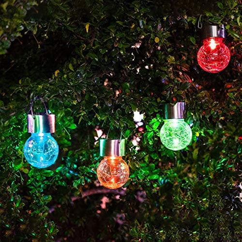 Anordsem 4 X Solarleuchten Hängeleuchten Solar Farbwechsel LED Hängeleuchte Garten, LED Solar Crackle Glaskugel Leuchten für Garten, Party