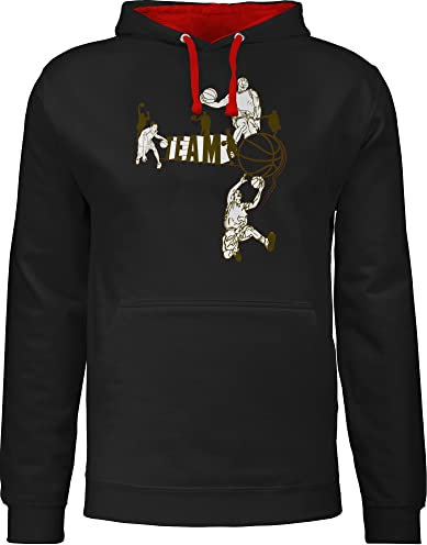 Pullover Herren Frauen Hoodie Kontrast zweifarbig - Trikot Ersatz Training - Basketball Team - 5XL - Schwarz/Rot - kleidung jungen basketballer hoddies basketballspiel pullis hoodys hudis pulli
