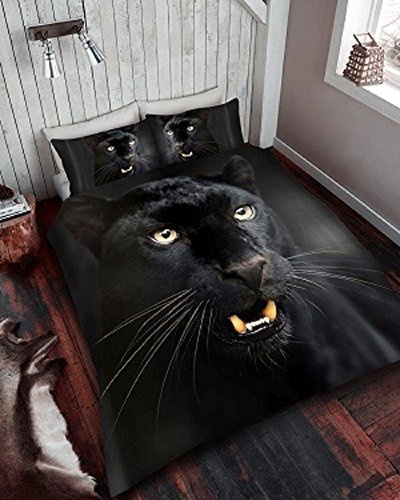 3D Black Panther Luxus und modern/Bettbezug & Kopfkissen Bettwäsche Set – Panel Range, 50 % Baumwolle / 50 % Polyester, schwarz, Einzelbett