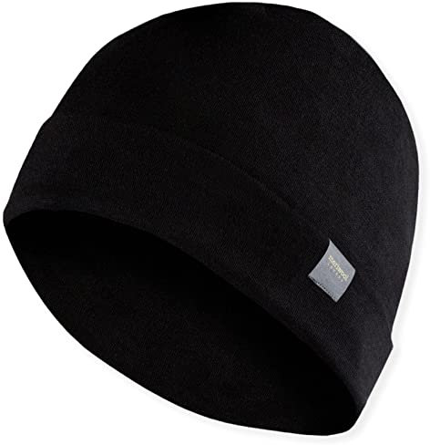 MERIWOOL Unisex Merino Wool Cuff Beanie Wintermütze für Damen und Herren, Schwarz, Einheitsgr��e