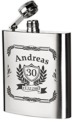 polar-effekt Edelstahl Flachmann mit Gravur - Schnapsflasche 200 ml - Geburtstagsgeschenk für Männer, für Papa oder Geschenk für Freund zum Geburtstag - Motiv Jubiläum