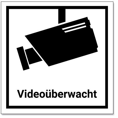 Videoüberwachung Aufkleber/Schild Achtung Überwachungskamera Warnaufkleber, S/W, 15x15cm, 1 St.