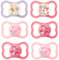 Mam Day & Night Mam Air Skin Soft Silicone Dummy 16+ // Mam Air Night Girl // Set of 6 // incl. 3 sterilisation transport boxes.