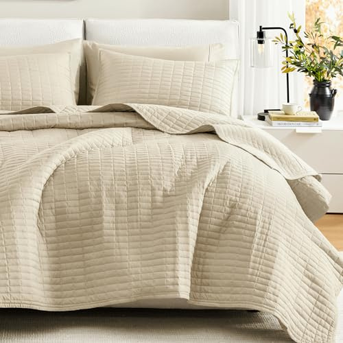 Comfort Spaces All Season, Lightweight, Coverlet Bedspread Bedding, Matching Shams, Microfiber, Ivory, Full/Queen(90x90)