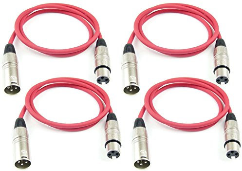 Adam Hall Cables 4 Stück K3MMF0100RED Mikrofonkabel XLR female auf XLR male DMX Audio Kabel 3 pol polig (1,0 m, Rot, 4)