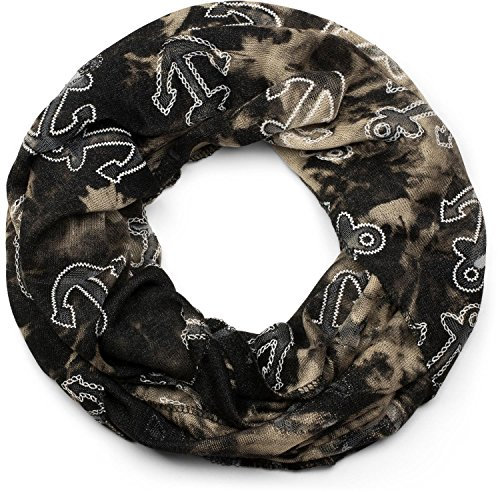 styleBREAKER Loop Schal im maritimen Anker Seil Print Look, Schlauchschal, Tuch, Unisex 01017049, Farbe:Schwarz-Beige