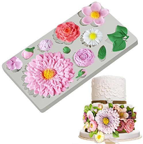 Fondant-Form mit Blumen und Blättern für Kuchendekoration, Chrysanthemen, Rosen, Silikon, Cupcake-Topper, Polymerton, Basteln, Schokolade, Kunstharz