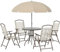 Outsunny Conjunto de Muebles para Jardín con 4 Sillas 1 Mesa y 1 Parasol Texteline Aluminio y Poliéster Beige
