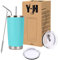 Y·J&H 20oz (550ml) Doppelwandig Vakuum Isolierter Autobecher, Edelstahl Reiseflasche, Thermobecher Kaffee to Go mit 2 Spritzfestem Deckel 2 Strohhalm, Rohrbürste,BPA Free - Türkis