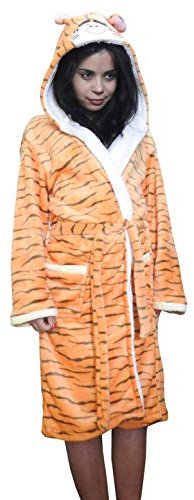KIRALOVE Vestaglia tigre - accappatoio tigre da camera - notte - pigiama - uomo - donna - unisex - morbido pile - con cappuccio e cintura - personaggi - taglia s