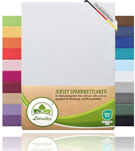 leevitex® Premium Wasserbett & Boxspringbett Spannbettlaken | 100% Baumwolle | 150 g/m² | Markenqualität | Ökotex |180 x 200 – 200 x 220 cm - Weiß