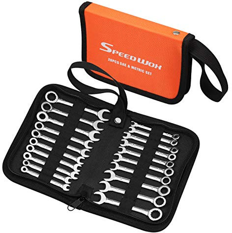 SPEEDWOX 20-teiliges Mini-Schraubenschlüssel-Set metrisch und SAE Mini-Kombischlüssel-Set Zündschlüssel-Set offenes Ende und Kastenende Midget-Schraubenschlüssel-Set mit Aufbewahrungstasche