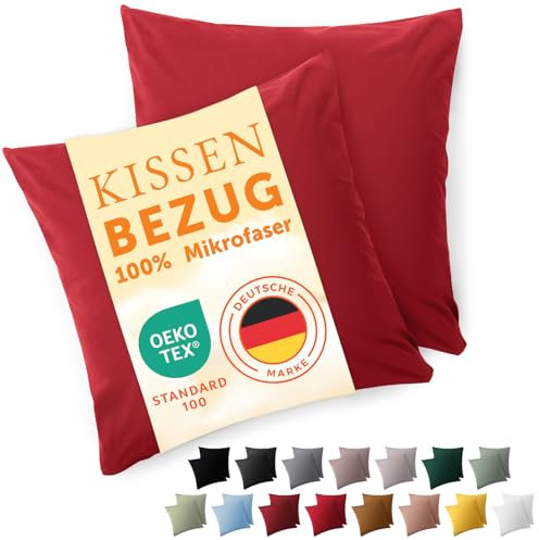Blumtal Kissenbezug 65 x 65, 2 Stück - Oeko-TEX zert. Kissenbezüge 100% Mikrofaser in extra weich & waschmaschinenfest - Bezug Kissen 65x65 Rot