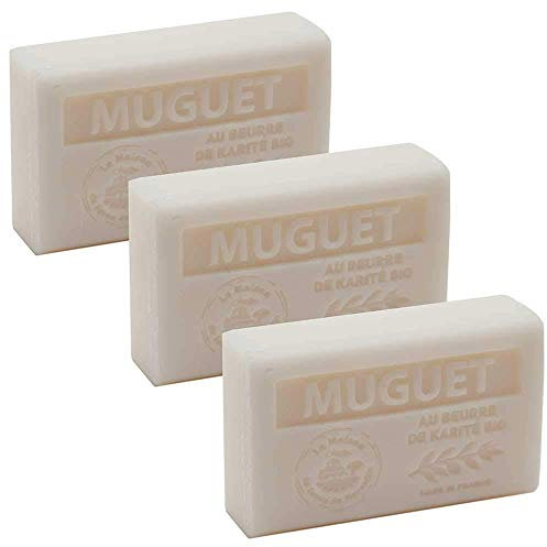 Maison du Savon de Marseille - French Soap made with Organic Shea Butter - Lily of the Valley Fragrance - 60 Gram Bars - Set of 3