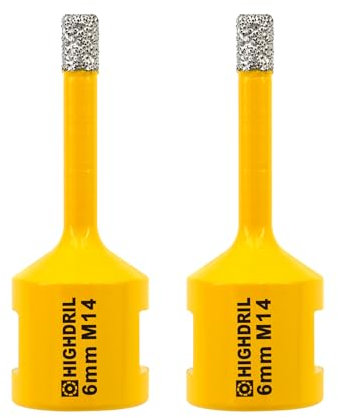 HIGHDRIL Foret Diamanté - 2 pièces 6MM M14 Scie Cloche Diamantée pour Porcelaine Carrelage Céramique Marbre Granit Quartz Pierre Maçonnerie Trépan Diamant Foret
