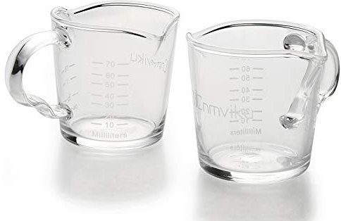 BCnmviku Espresso Messbecher,DoppelausläSse Messbecher Glas Mit Griff,70ml / 7cl SchnapsgläSer Milk Pitcher FüR Barista,Cocktail,Kaffee,Cappuccino(2)