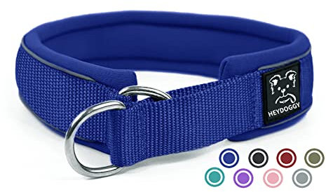 Weich Neopren Gepolstert Hundehalsband (4cm Breite) Reflektierend Hund Halsband mit Robust Nylon & Zugstopp, Bequem Zughalsband Dressurhalsband für Kleine Mittlere Große Hunde Walken M,Dunkelblau