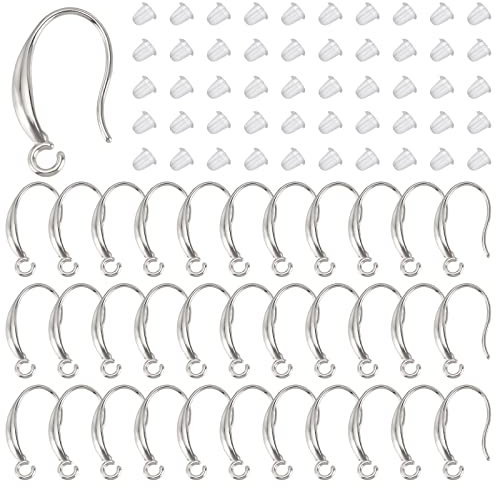DICOSMETIC 30 Stück Ohrring Haken Edelstahl Ohrringe Basteln Ohrring Fischhaken Und 50 Stück Kunststoff Ohrmuttern Ohrhaken Mit 2mm Schlaufe 0.8mm Pin Für Die DIY Ohrring Schmuck